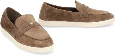 Tory Burch Slip-on Loafers With Suede Finish And Rubber Sole In Brown