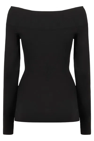 Stella Mccartney Womens Off-shoulder Long-sleeve Compact-knit Top Black In Black