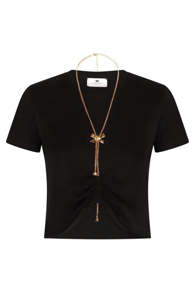 Elisabetta Franchi Logo Detail Cropped T-shirt In Black