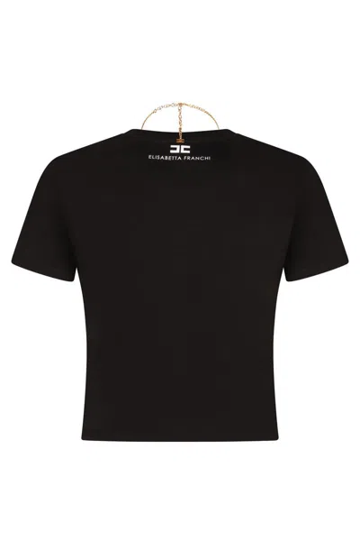 Elisabetta Franchi Logo Detail Cropped T-shirt In Black