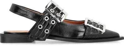 Ganni 'cocco' Black Leather Ballet Flats