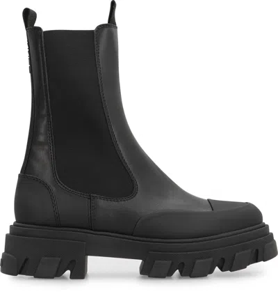 Ganni 55mm Leather Boots With Ankle Height In Black