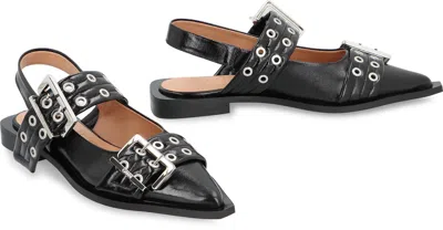 Ganni 'cocco' Black Leather Ballet Flats
