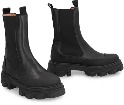 Ganni 55mm Leather Boots With Ankle Height In Black