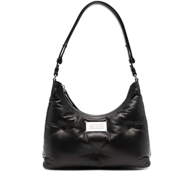 Maison Margiela Black Nappa Leather Small Glam Slam Hobo Shoulder Bag In Black