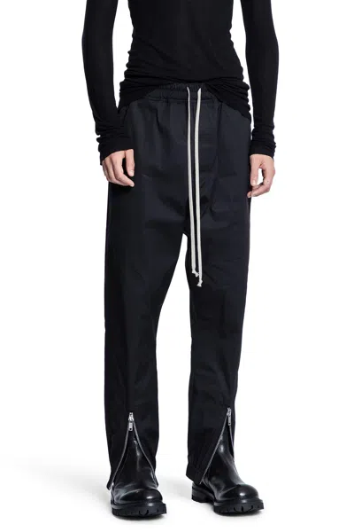 Rick Owens Black Track Pants With Oversized Drawstring In Wool Man In Black
