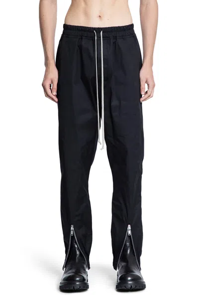 Rick Owens Black Track Pants With Oversized Drawstring In Wool Man In Black