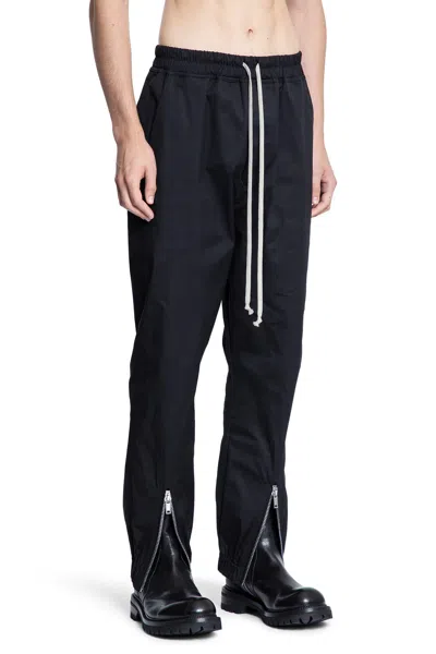 Rick Owens Black Track Pants With Oversized Drawstring In Wool Man In Black