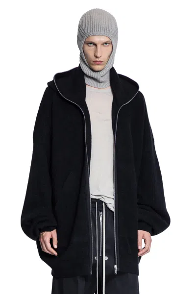 Rick Owens Hooded Wool Cardigan In Black