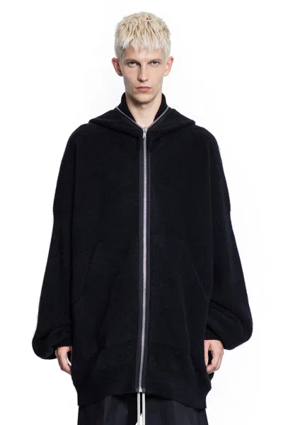 Rick Owens Hooded Wool Cardigan In Black