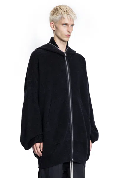 Rick Owens Hooded Wool Cardigan In Black
