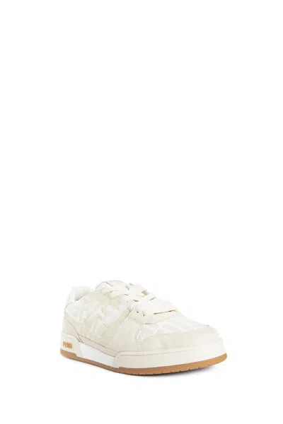 Fendi Match Ff Jacquard And Leather Sneakers In White