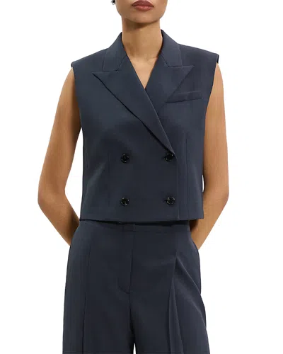 Theory Double Breasted Crop Vest In Blue