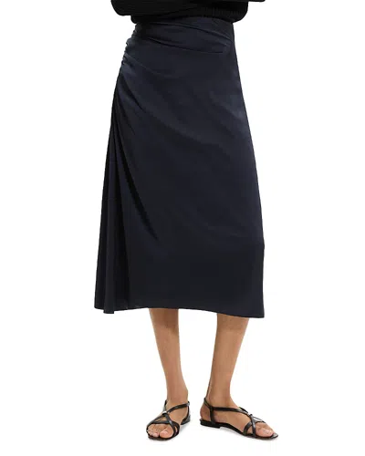 Theory Ruched Midi Skirt In Crushed Satin In Black