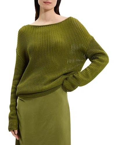 Theory Easy Open Neck Pullover Sweater In Green