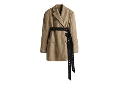 Pre-owned Rokh Women's  H&m Studded Wool Blazer In Dark Beige/black In Multi