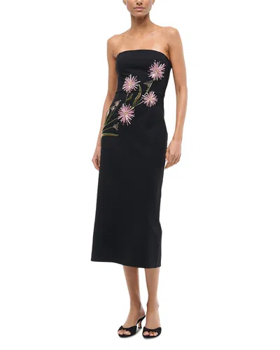 Staud Brooke Floral Beaded Strapless Cocktail Dress In Black