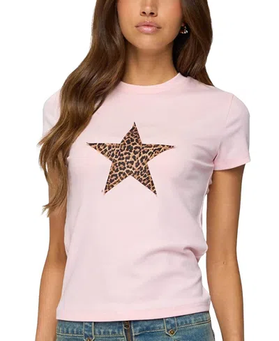 Edikted Narla Leopard Star T-shirt In Pink