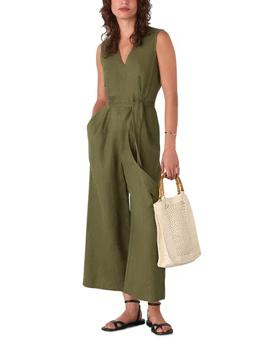 Whistles Petite Belted Seamed Linen Jumpsuit In Green