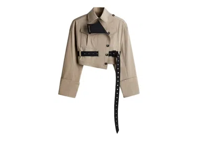 Pre-owned Rokh Women's  H&m Cropped Twill Jacket In Greige