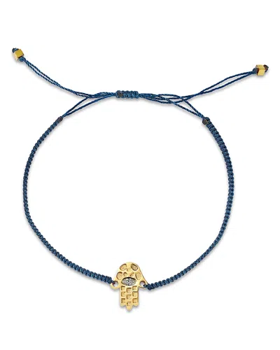 Moon & Meadow 14k Yellow Gold Hilo Lab Grown Diamond Hamsa Hand Black String Slider Bracelet