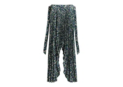 Pre-owned Rokh Women's  H&m Printed Pleated Skirt In Bright Blue/floral