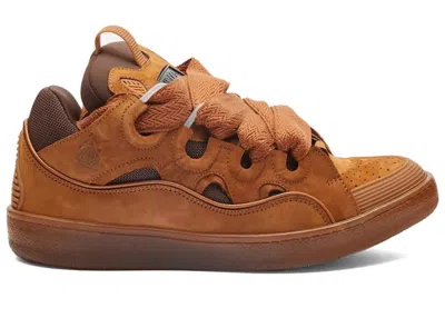 Pre-owned Lanvin Men's  Leather Curb Tan Sneakers In Brown