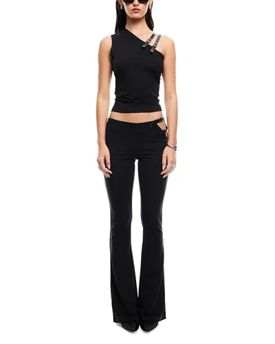 Lioness Rebel Asymmetric Shoulder Buckle Strap Detail Tank Top In Black