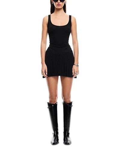 Lioness Field Of Dreams Scoop Neck Ruched Bodice Pleated Hem Mini Dress In Black
