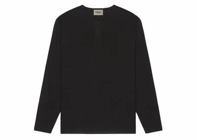 Pre-owned Fear Of God Essentials Thermal Longsleeve Henley T-shirt In Dark Slate/stretch Limo/black