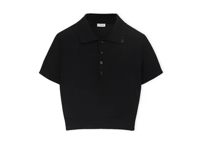 Pre-owned Loewe Women's  Cropped Silk Polo Shirt Sweater In Black
