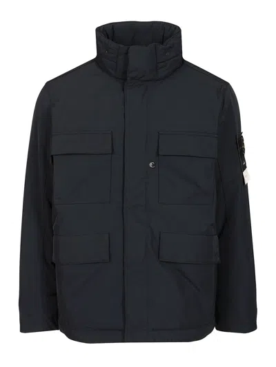 Stone Island Padded Field Jacket With Anti-drip And Snap Pockets In Black