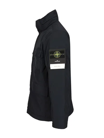 Stone Island Padded Field Jacket With Anti-drip And Snap Pockets In Black