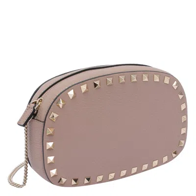 Valentino Chain Strap Studded Pebbled Texture Cross-body Bag In Gray