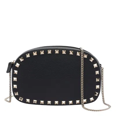 Valentino Borsa A Tracolla Rockstud In Pelle Nera Donna