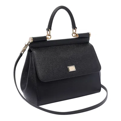Dolce & Gabbana Sicily Medium Leather Handbag In Black
