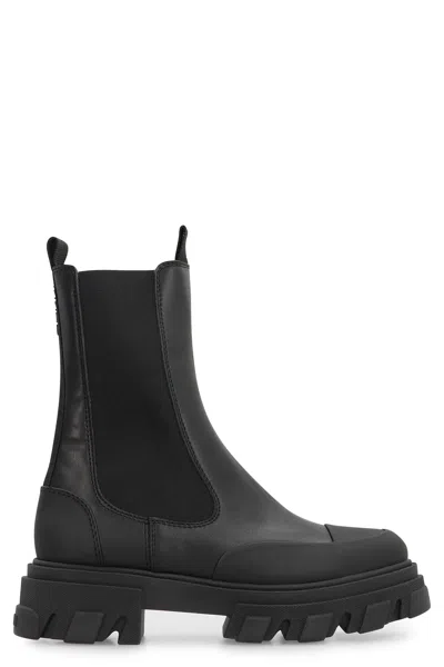 Ganni 55mm Leather Boots With Ankle Height In Black