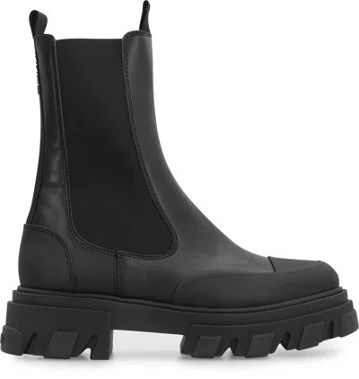 Ganni 55mm Leather Boots With Ankle Height In Black