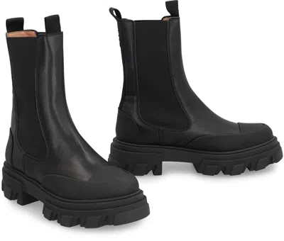 Ganni 55mm Leather Boots With Ankle Height In Black