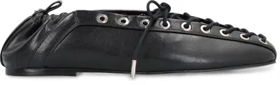 Ganni Eyelets Lace Up Ballerina Crinkle Oleatex