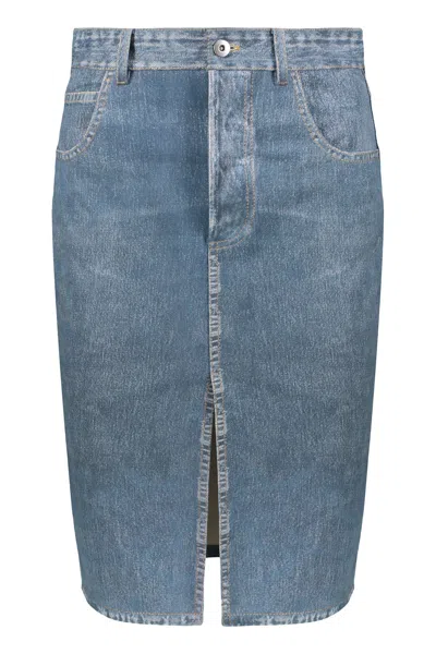 Bottega Veneta High-rise Split-hem Denim Skirt In Blue