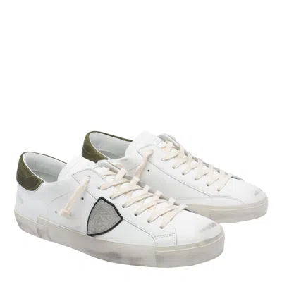 Philippe Model Low Top Leather Sneakers With Suede Heel In White