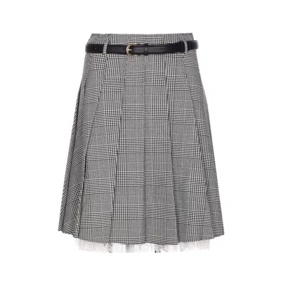 Self-portrait Prince Of Wales Pleated Midi Skirt In Gray