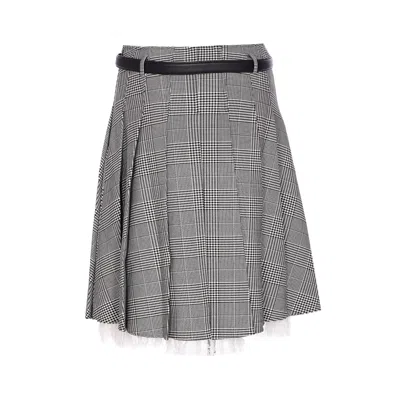 Self-portrait Prince Of Wales Pleated Midi Skirt In Gray