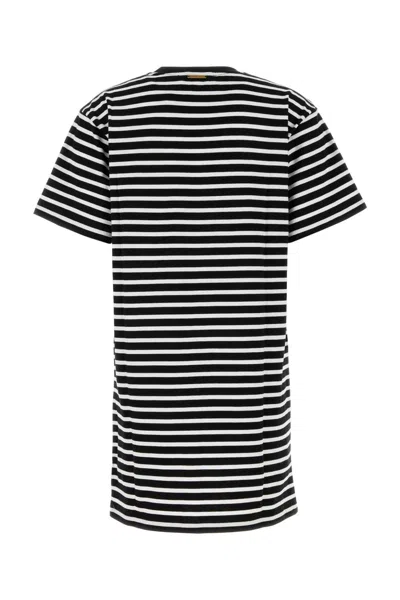 Michael Kors Crew Neck Striped Cotton T-shirt Dress In Black
