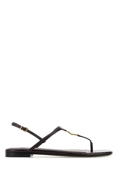 Fendi Ff Snakeskin-embossed Leather Slingback Thong Sandals In Black