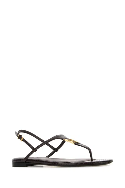 Fendi Ff Snakeskin-embossed Leather Slingback Thong Sandals In Black