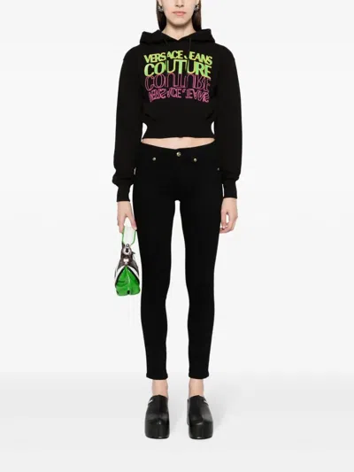 Versace Jeans Couture Logo-lettering Slim-cut Jeans In Black