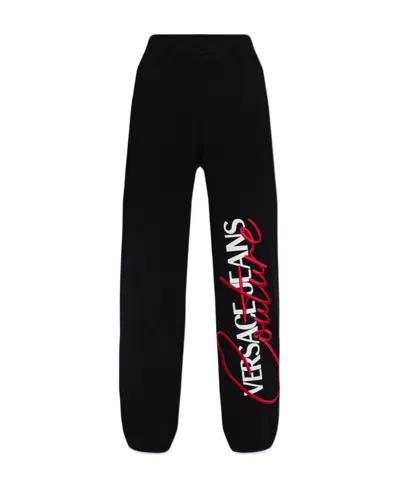 Versace Jeans Embroidered Logo Track Pants In Black