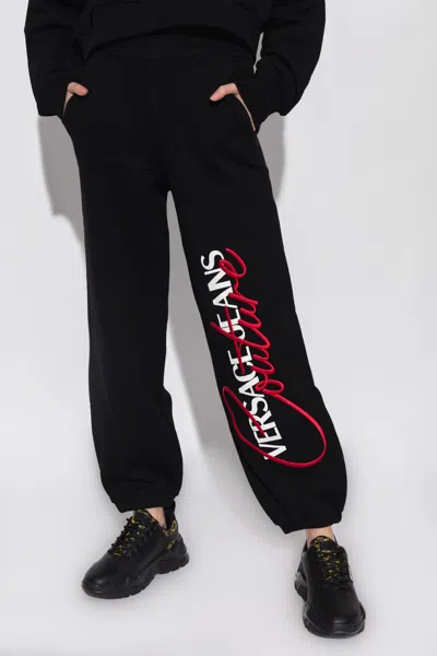 Versace Jeans Embroidered Logo Track Pants In Black